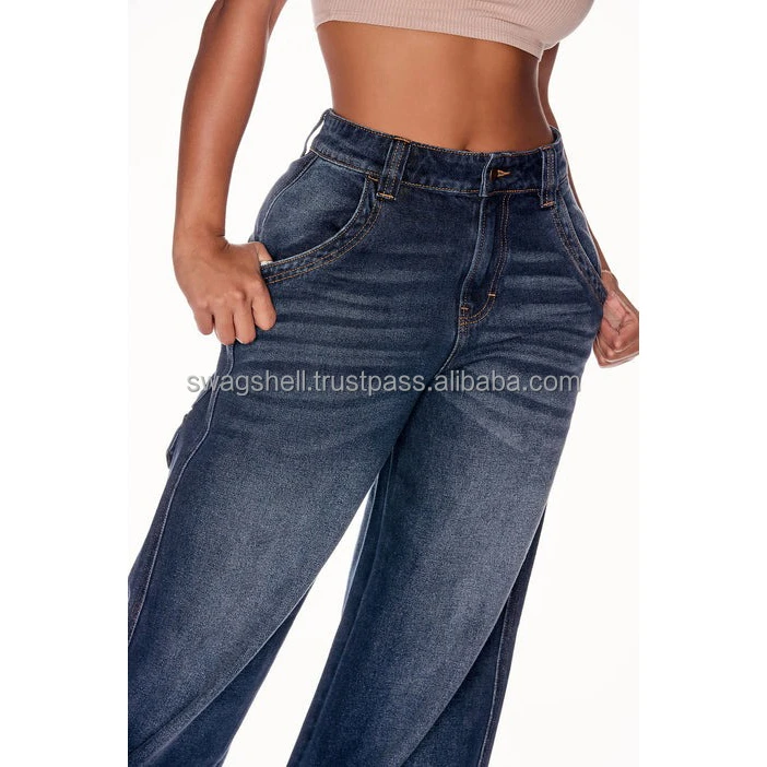 Wholesale Custom Women Breathable Cotton Jeans Mid Waist Solid Color Casual Denim Pants Women Pants Export From Pakistan