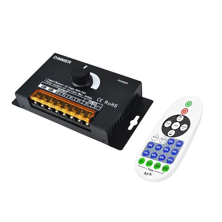 Мощный светодиодный Pwm диммер, поворотный 12-24 В, 3*30 А, черный стальной корпус, затемнение, постоянное напряжение, 24 В, Светодиодная лента, дистанционная ручка, диммер