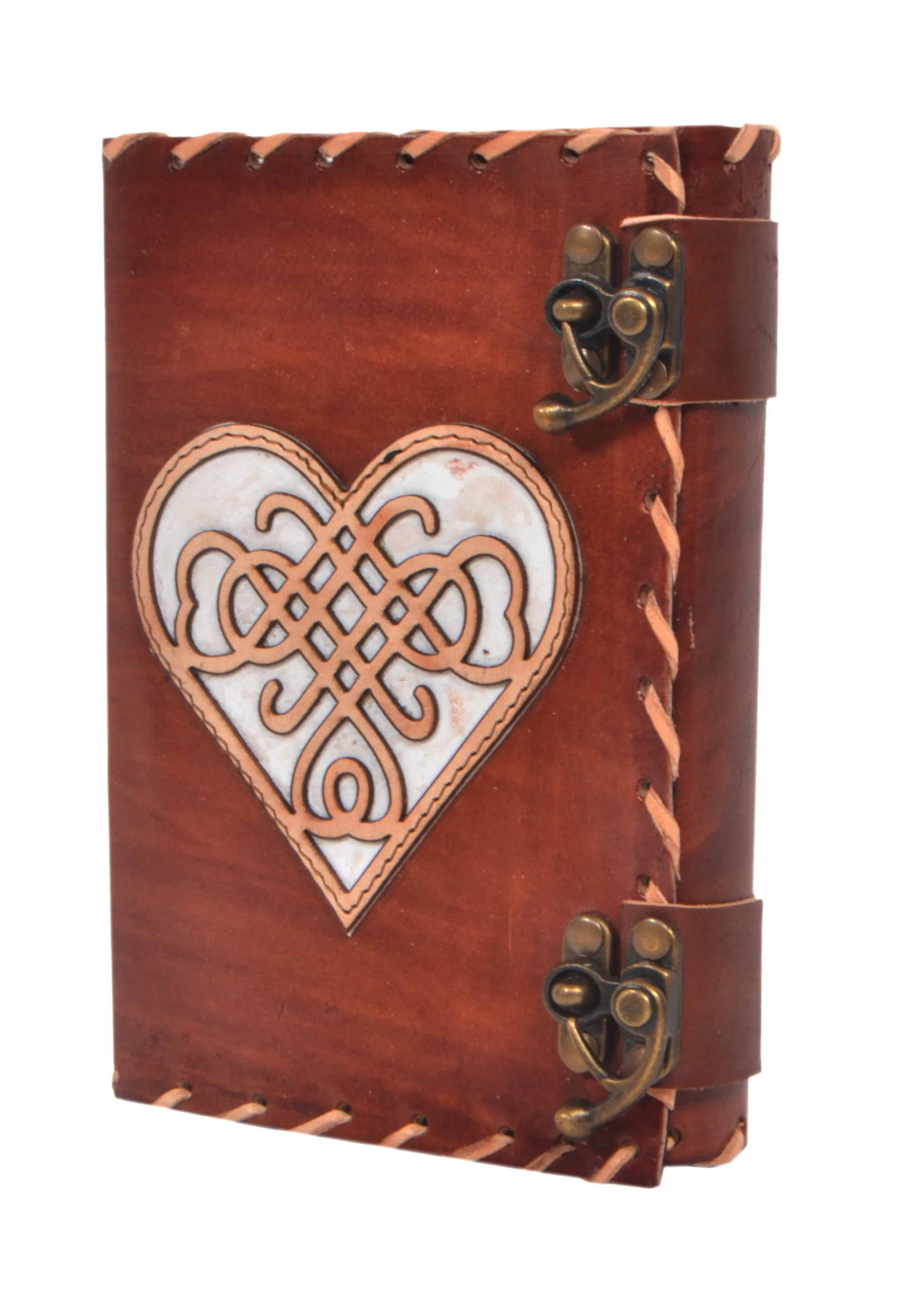 Heart Cut Work Design Custom Handmade Genuine Leather Journal A5 Notebook School Supplies Travelers Diary With Twin Antique Lock