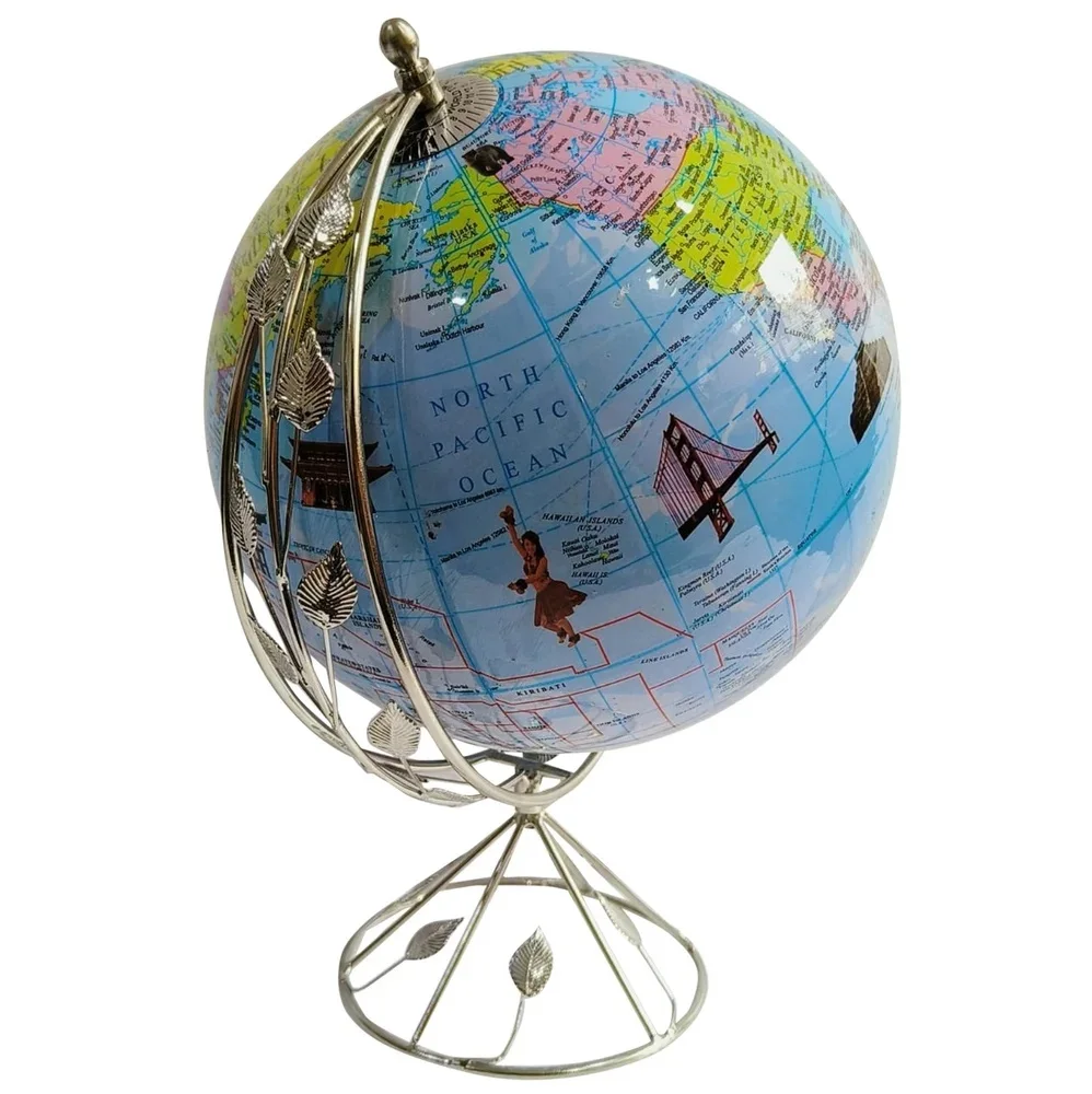 Political Rotating World Globe with Iron Arc and Base for Geography Lessons