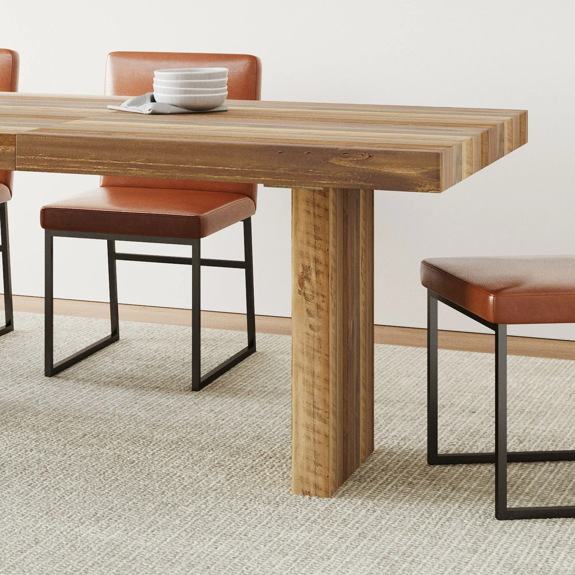 Reclaimed Dining Table Solid Wood Material Rustic Finish Recycled Dining Table Modern Style Dining Table