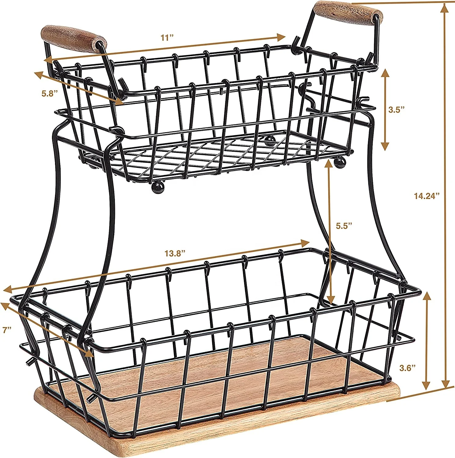 Premium Quality 2 Tired Decorative Metal With Wooden Base Decorative Basket For Kitchenand fully customizable.
