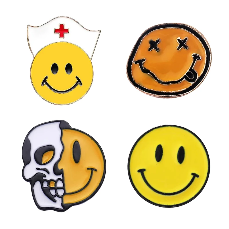 Personalized Engrave Bulk Metal Hard Soft Enamel Motivational Smiley Face Lapel Pins For Hats