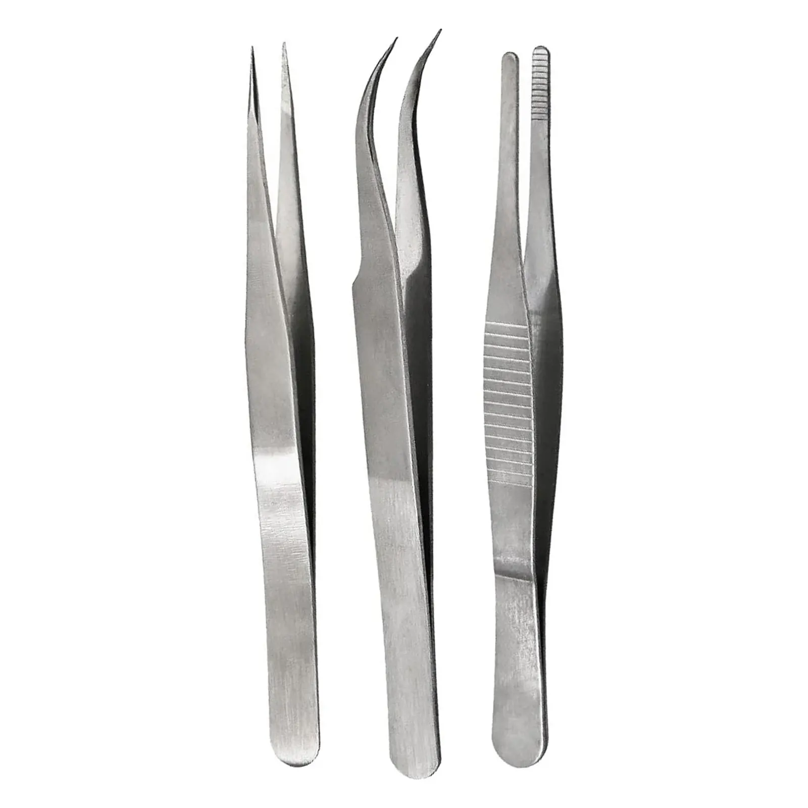 Professional 3-Piece Stainless Steel Blunt Tip Tweezers Set Eyelash Extensions Electronics Laboratory Work Jewelry Making