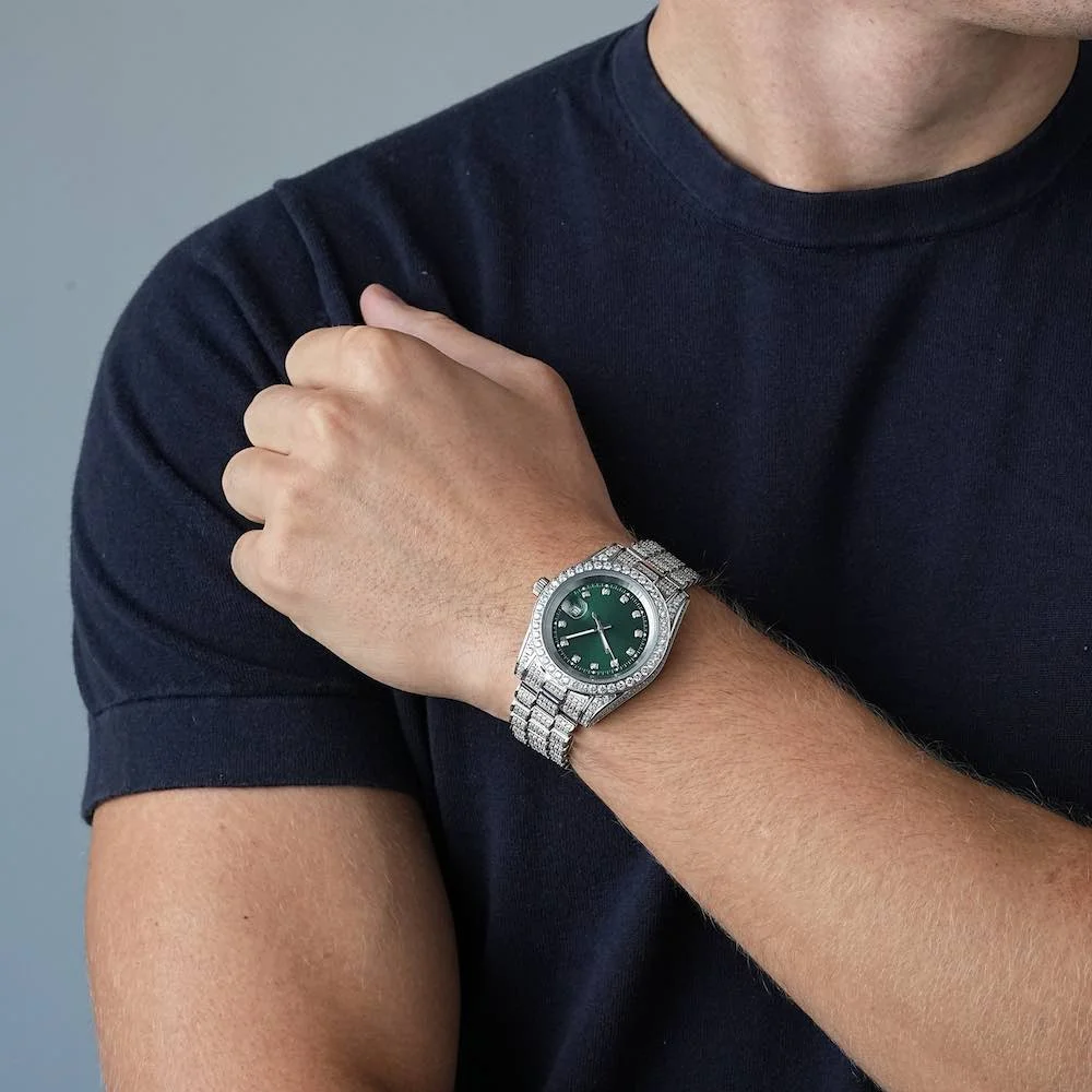 Latest Design Luxury Automatic Watch Fine Jewelry With Green Dial  Diamonds Hand Studded Watch For Male & Female