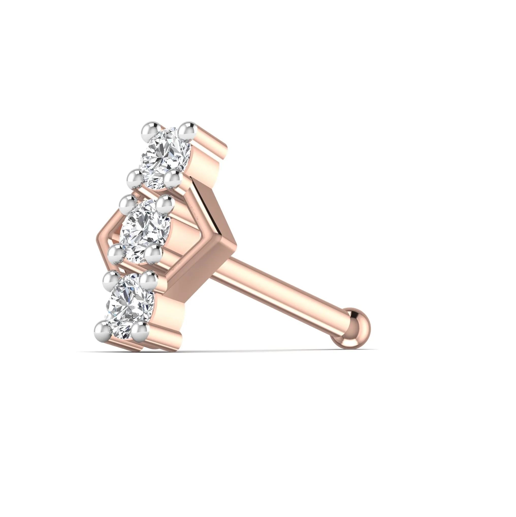 Женские алмазные серьги-гвоздики из трех камней 14 карат желтое розово-белое золото модные украшения для пирсинга тела подарок помолвки