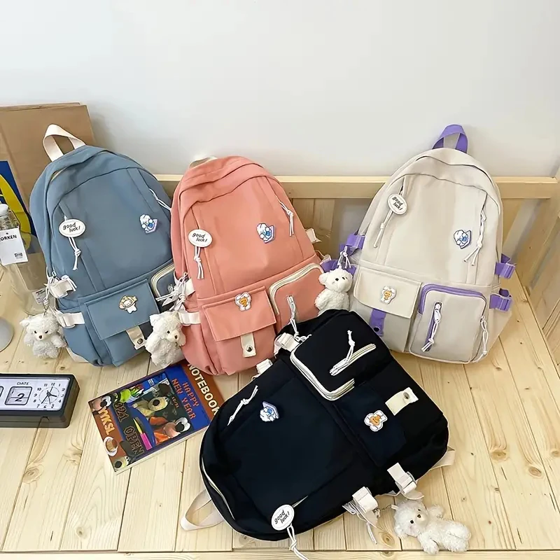 Large Capacity Candy Color Waterproof Cute Canvas Student Bags Kawaii School  Backpack