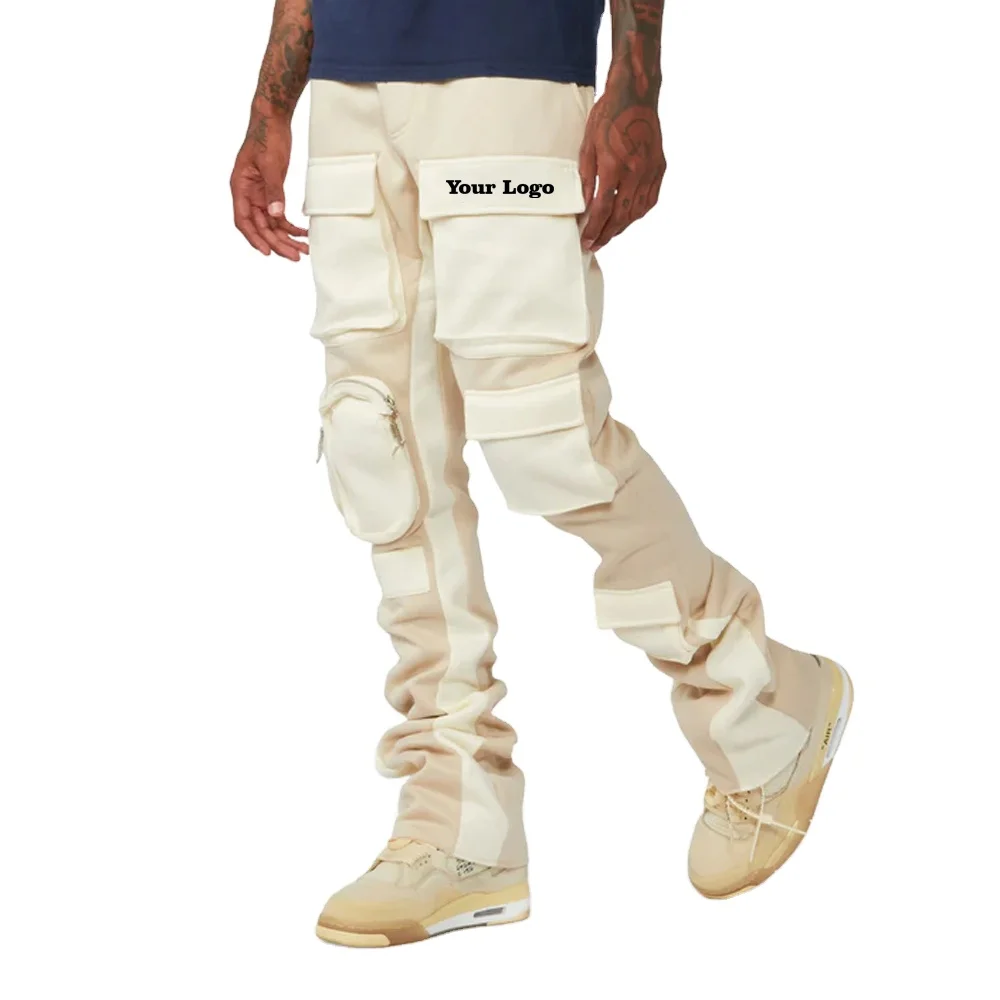 Custom Vintage Washed Distressed acid wash Stacked Flare Sweatpants Jogger Sweat Pants Patchwork Elastic Men Flare Pants
