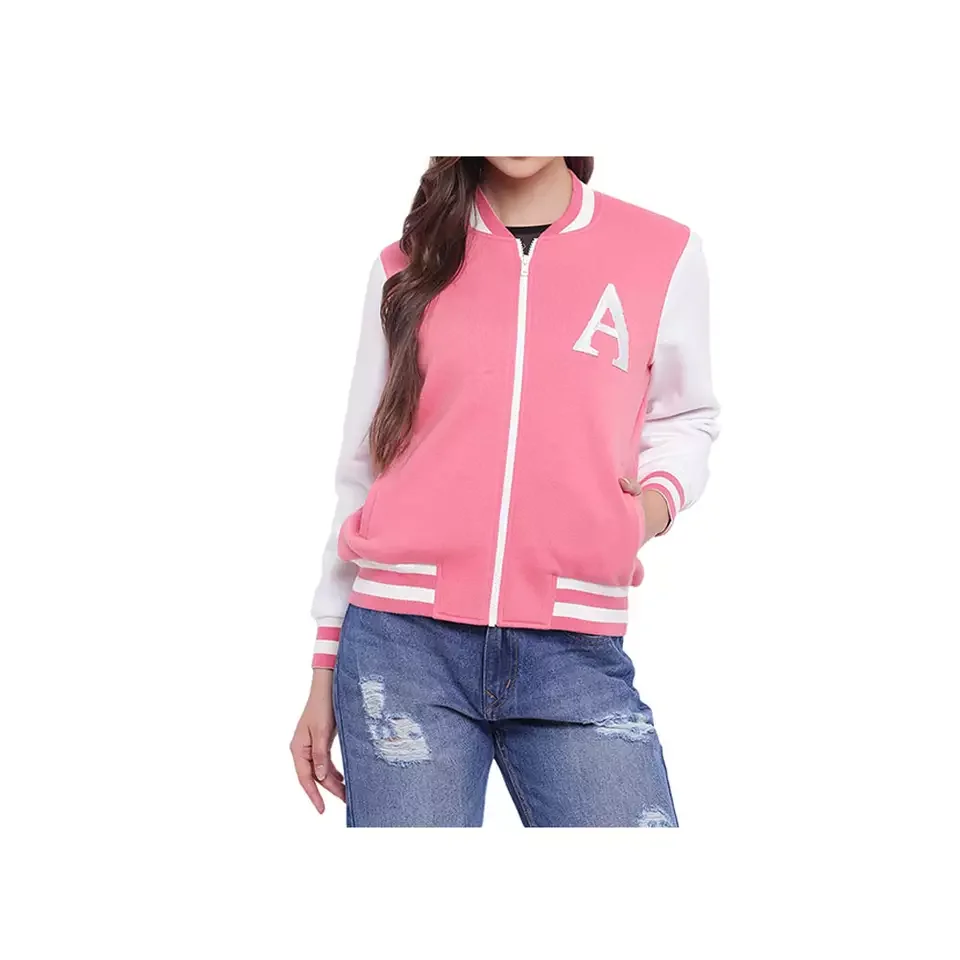 Comfortable Womens Varsity Jacket Trendy Athletic Wear Retro Bomber Jacket For Fall Casual Street Style
