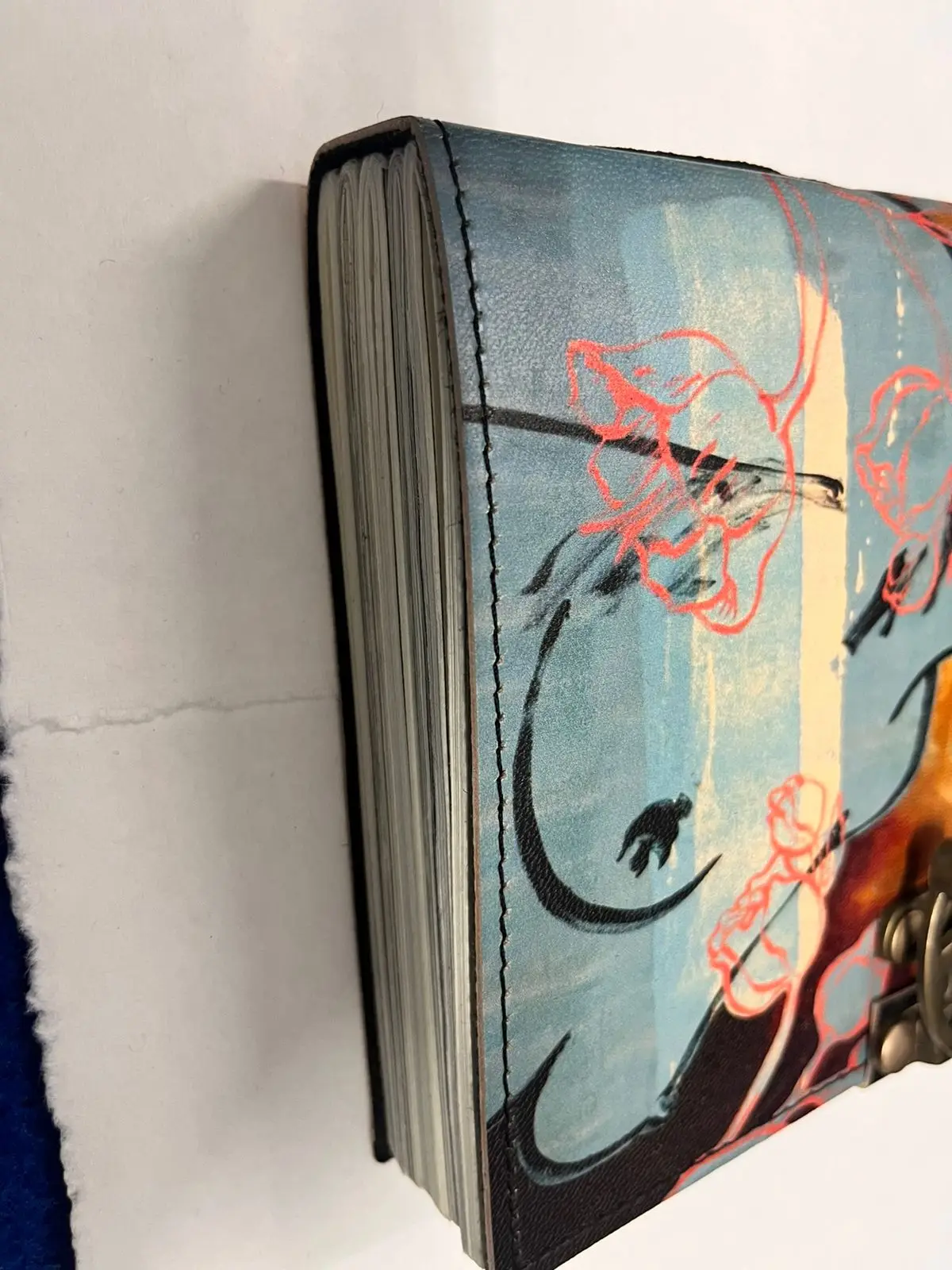 Vintage Pure Print Handmade Leather Journal Diary with Clasp Lock and Single Stone Embossed Leather Notebook Handmade Diary set
