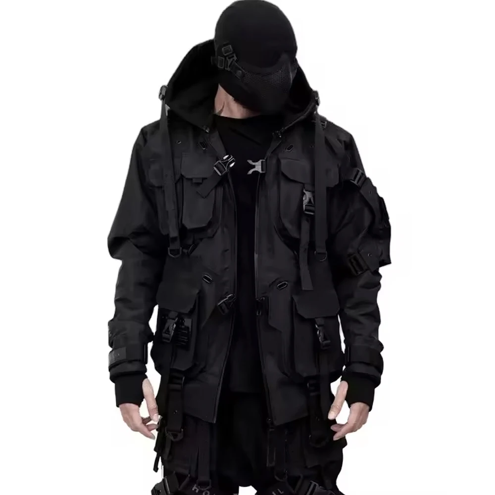 Wholesale Custom Techwear Fashion Jacket For Men Breathable Black Hooded Waterproof Streetwear windbreaker jacket for men