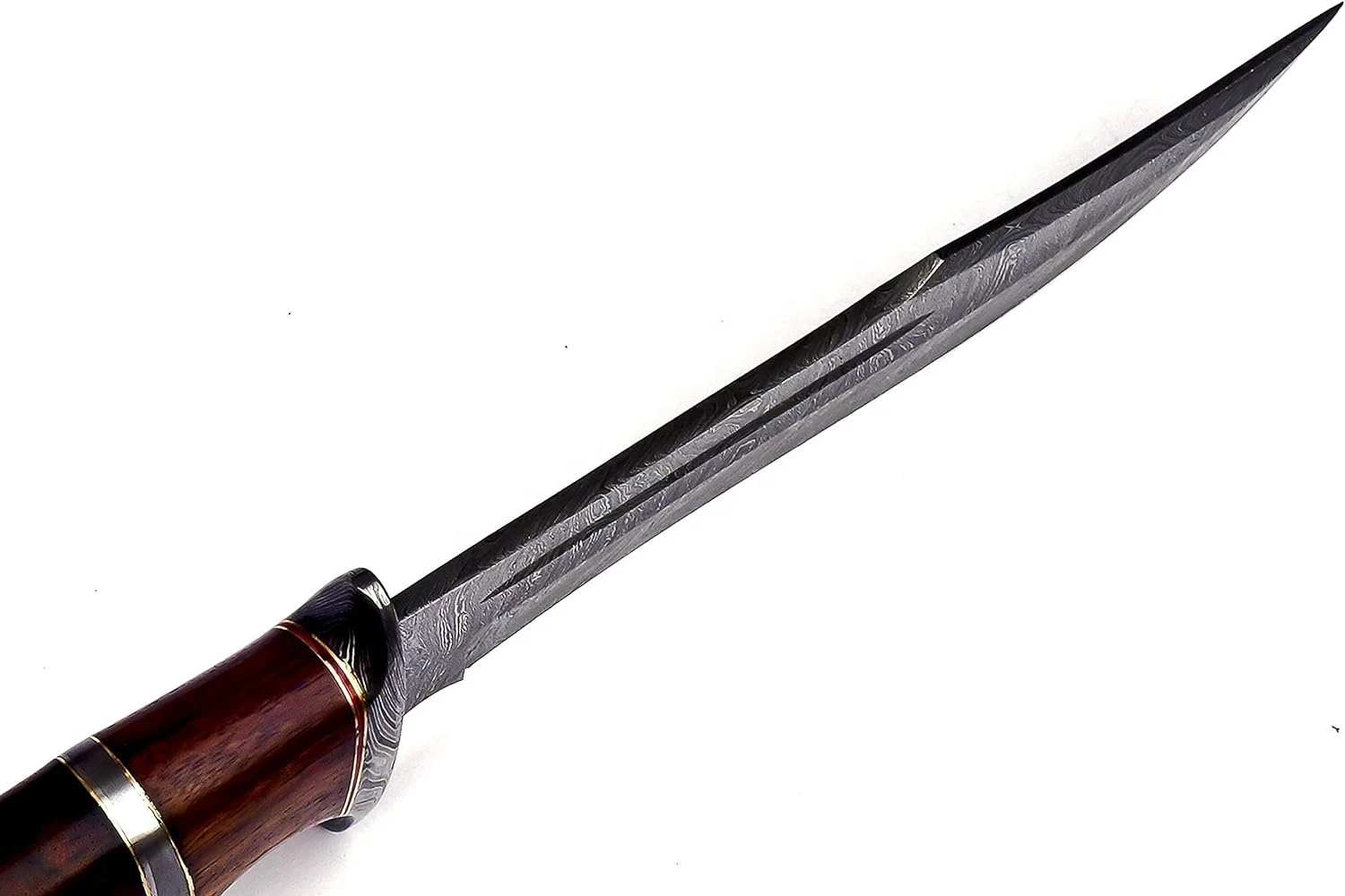 Damascus Steel Bowie Knife with Sheath Handmade Hunting Knife Fixed Blade Long Bowie Knives Ideal for Survival Camping Outdoor