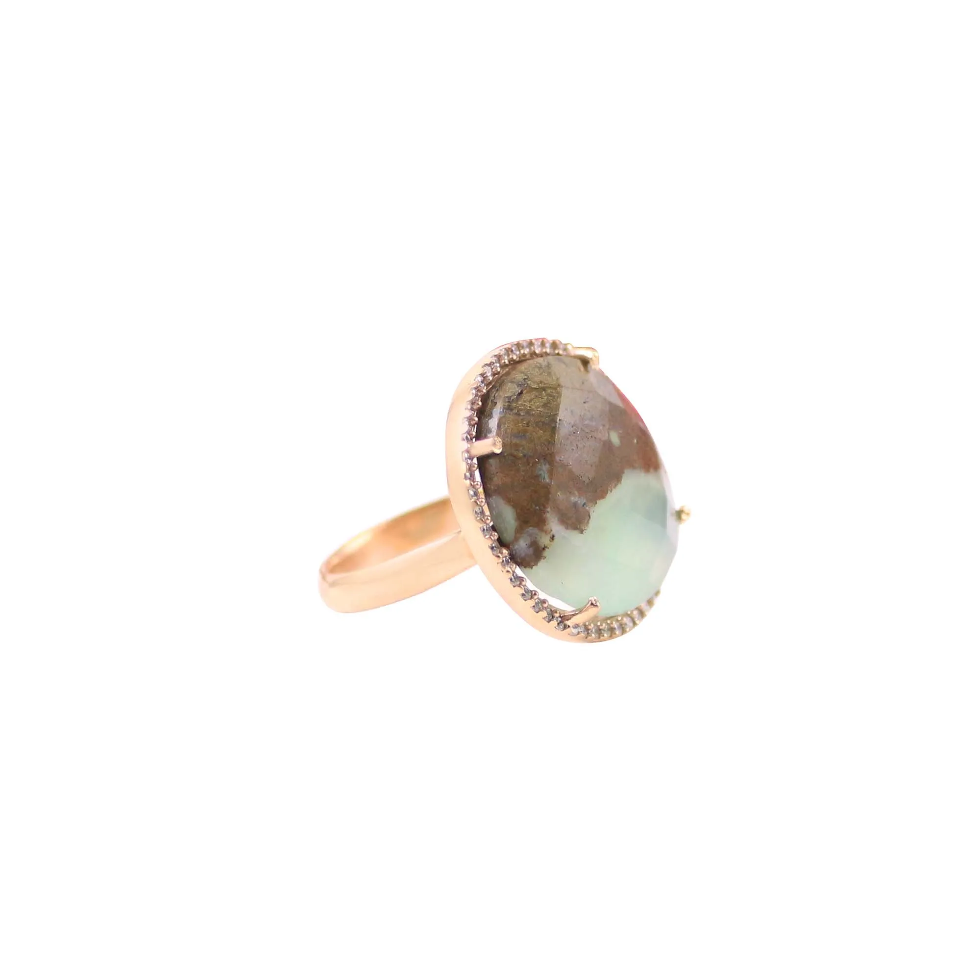 Chrysoprase Chalcedony green jade Gemstone Pave CZ Bezel Set Fashion Jewelry Finger Moissanite Ring