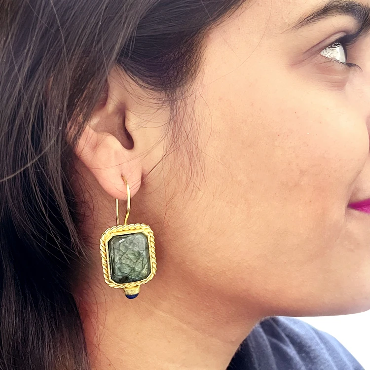 Gold plated Labradorite gemstone Ear wire Earring SKU7208Designer  Ear Wire Earrings Labradorite gemstone