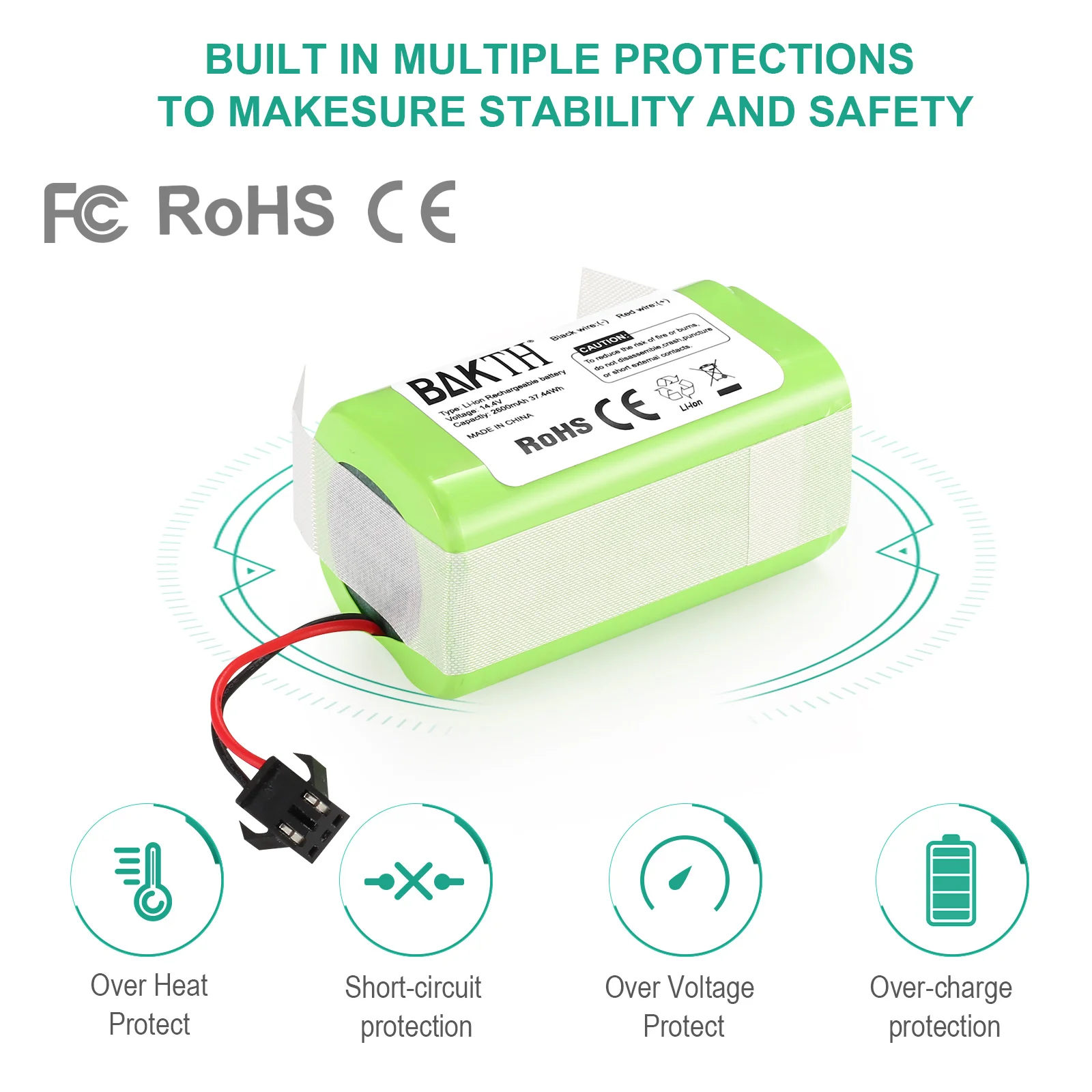 14.4V 2600mAh Lithium ion Replacement Batteries Compatible for Robot Vacuum Cleaners