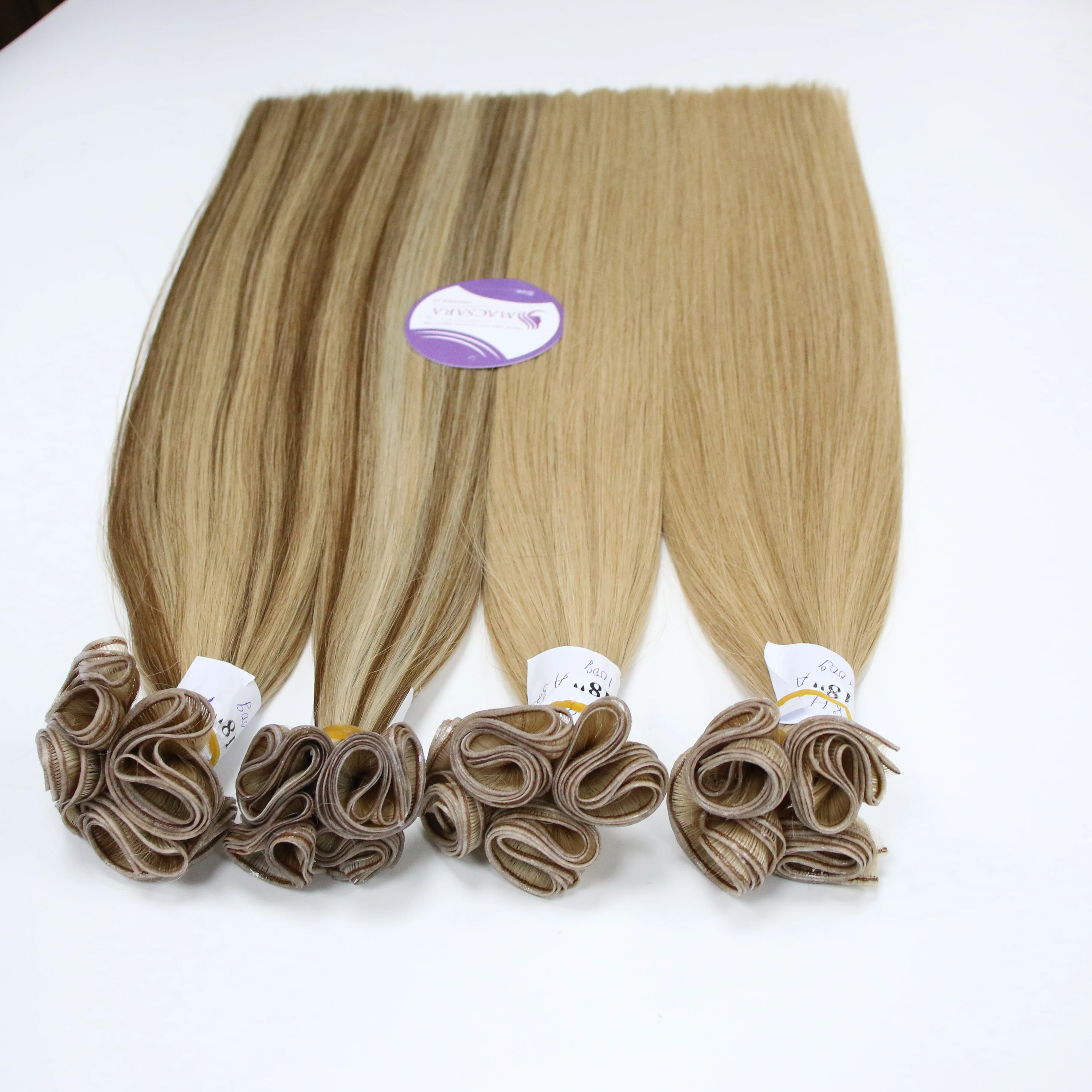 Wholesale Double Drawn Raw Human Hair Bundles Genius Weft Hair Extensions Straight 18 Inch Blonde Color