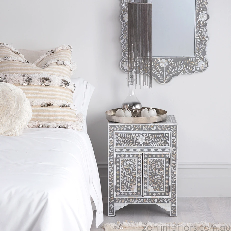 Черная кость инкрустация тумбочки прикроватный шкаф с элегантным дизайном