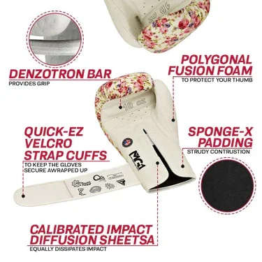 RDX FL6 Floral Boxing Gloves For Women - Ladies White Floral Punching Gloves For Training And Sparring in Multiple Sizes.