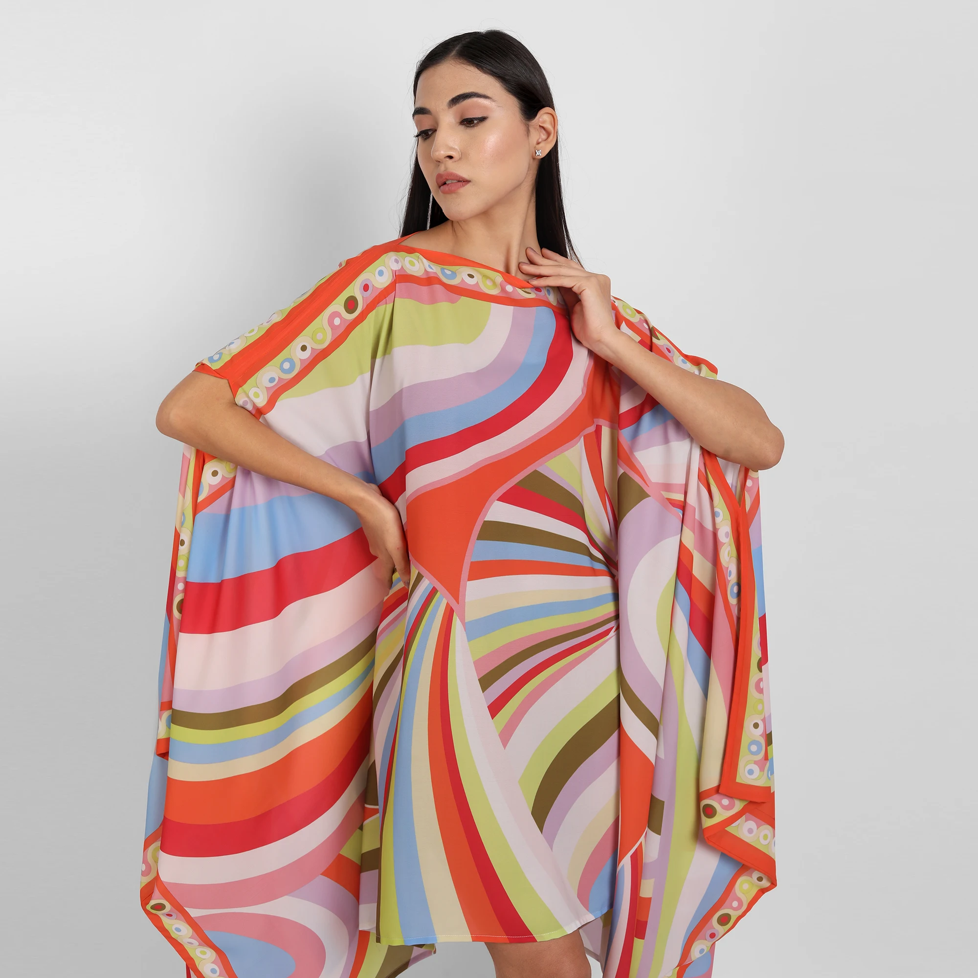 Factory Price Low Cost Modern Fashion Printed Wide Width Length Women Short Kaftan Top Dress