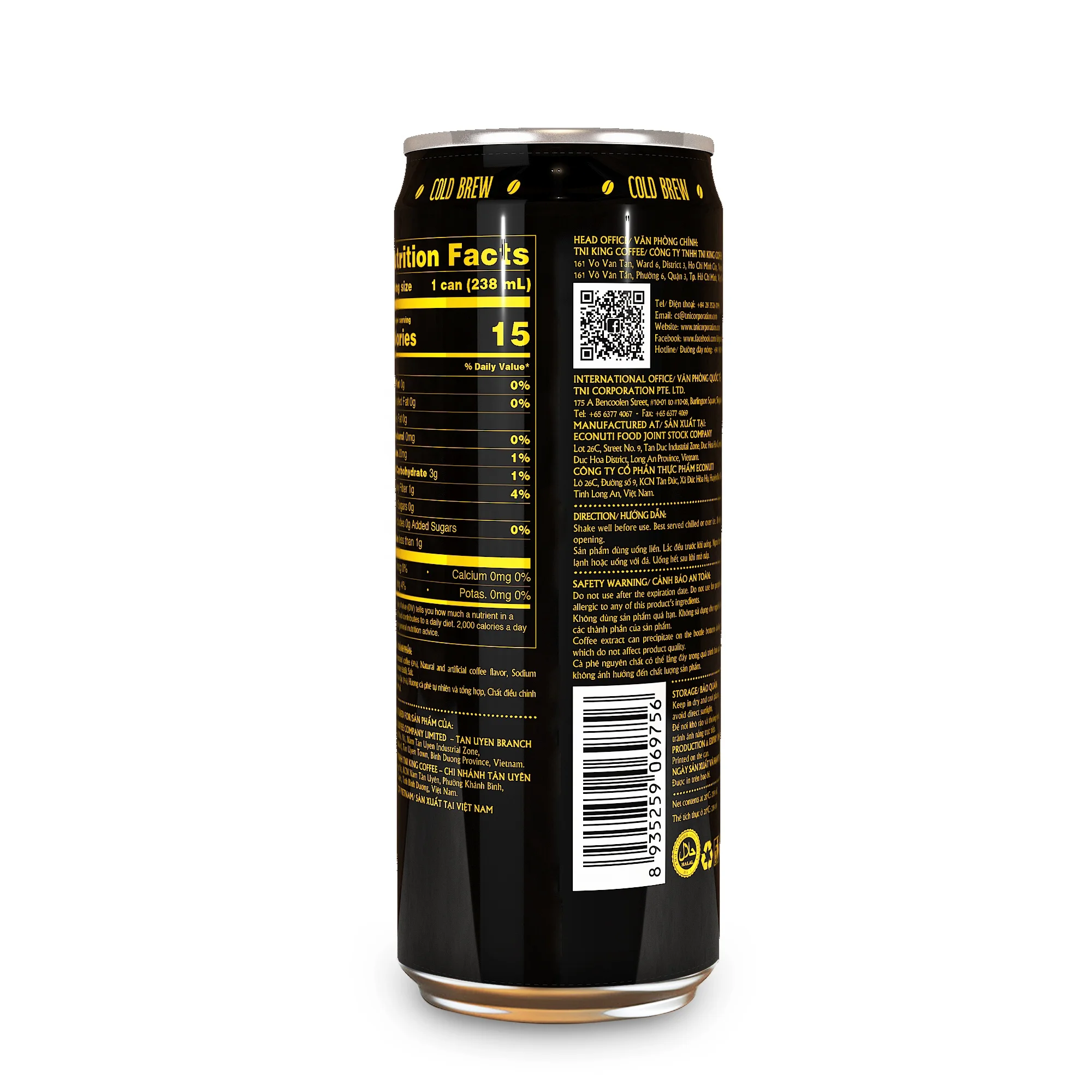 KING COFFEE - Cold Brew Black Coffee Can 238 ml Famous Private Label Vietnamese coffee Ready to Drink