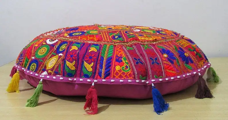 Vintage Ottoman Pouf Covers Indian Patchwork Handmade Footstool Home Decor Round Pouf Stools Cushions Covers