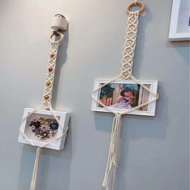 Macrame Wall Hanging Picture Frames Hand Braided Boho Wall Tapestry Hanging Photo Frame For Home Decorations