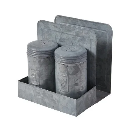 Metal Salt n Pepper Set for Dining Table Container with Stand Tableware