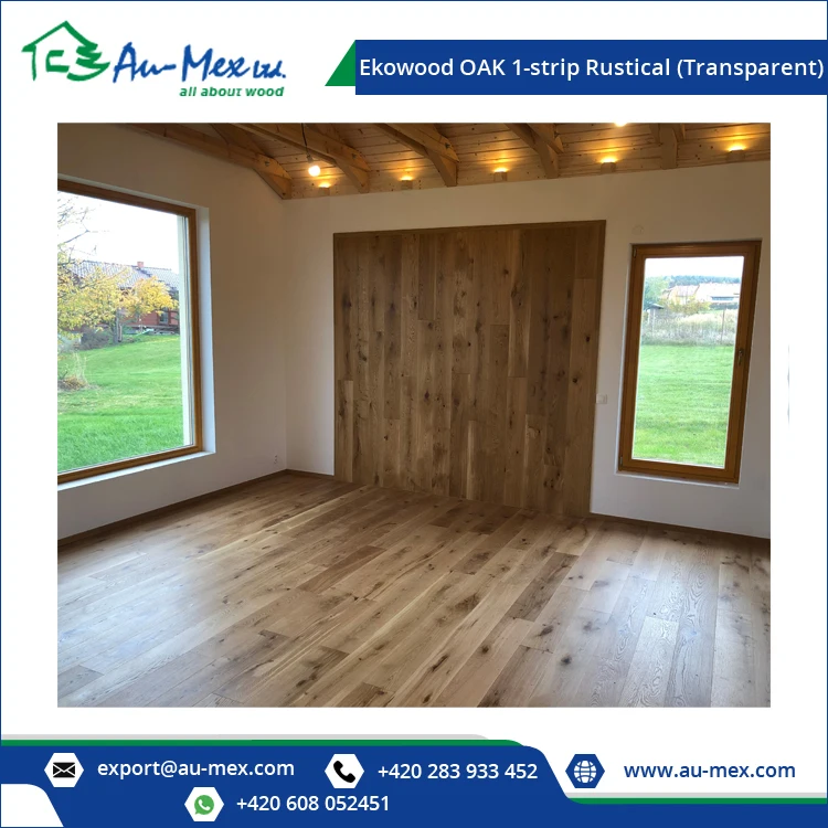 Good Quality Sturdy Built European Rustical Grade Ekowood OAK 1-strip Transparent Engineered Wood Flooring Manufacturer