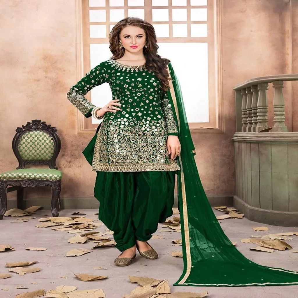 DESIGNER TAFFETA SILK AND EMBROIDERY WITH REAL MIRROR WORK SUITS