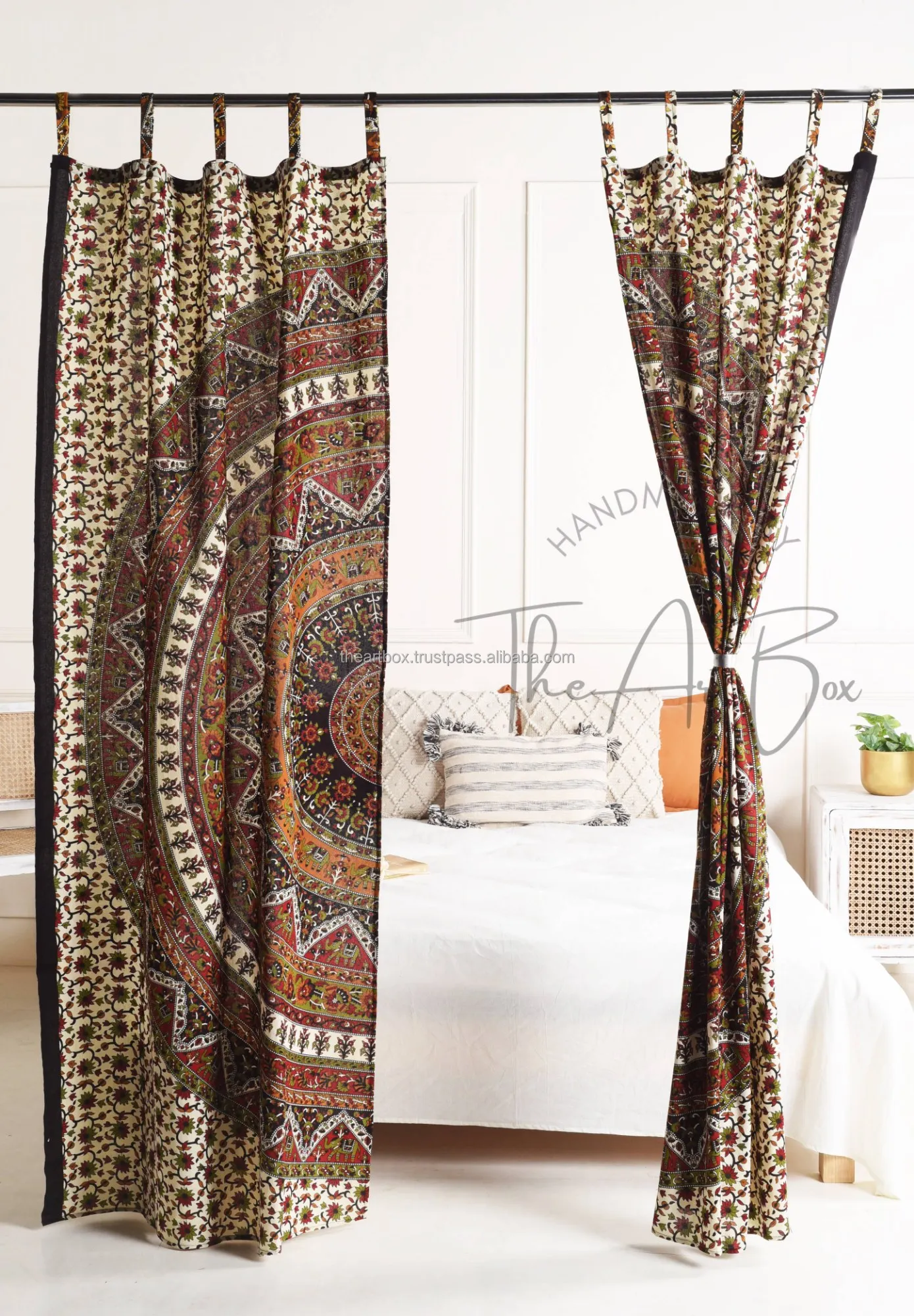 New Style Ethnic Wall Hanging Handmade Brown Curtain Indian Queen Cotton Mandala Room Door Divider Drapes Set Home Decor