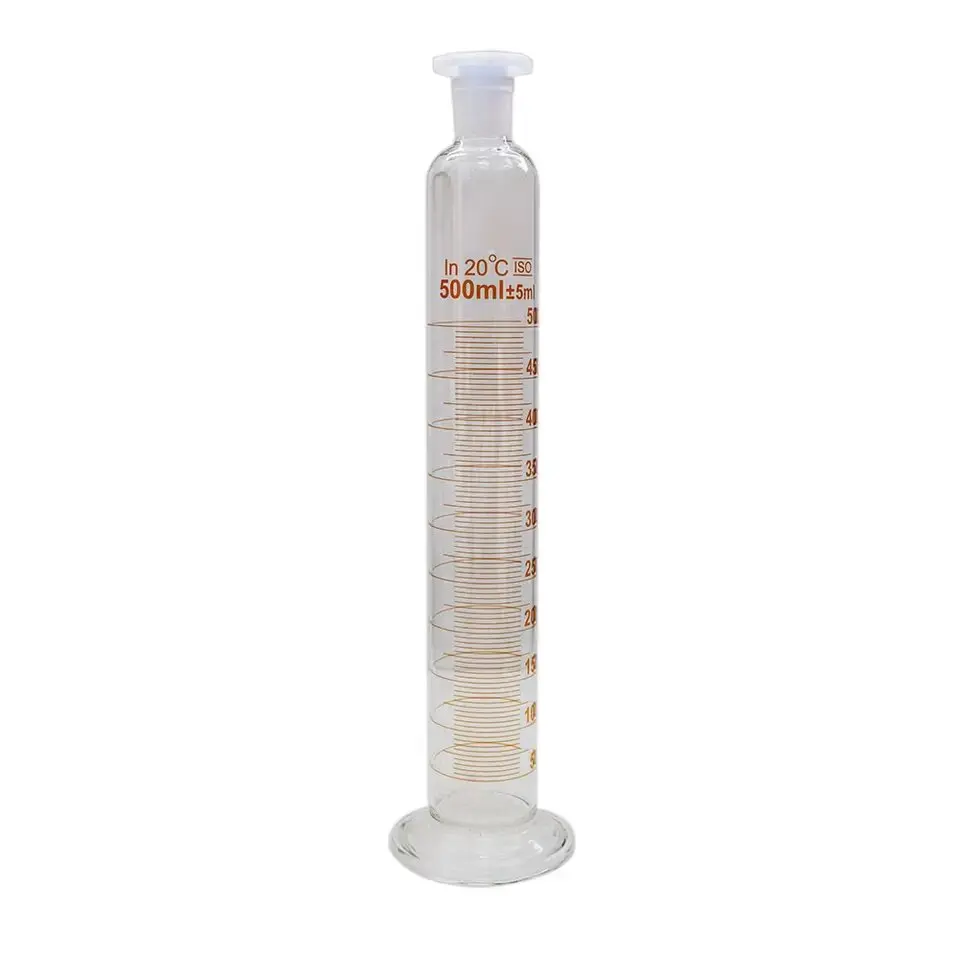Measuring Cylinder With Ground Glass Joint Stopper & Round Base borosilicate glass Radical Manufacturer