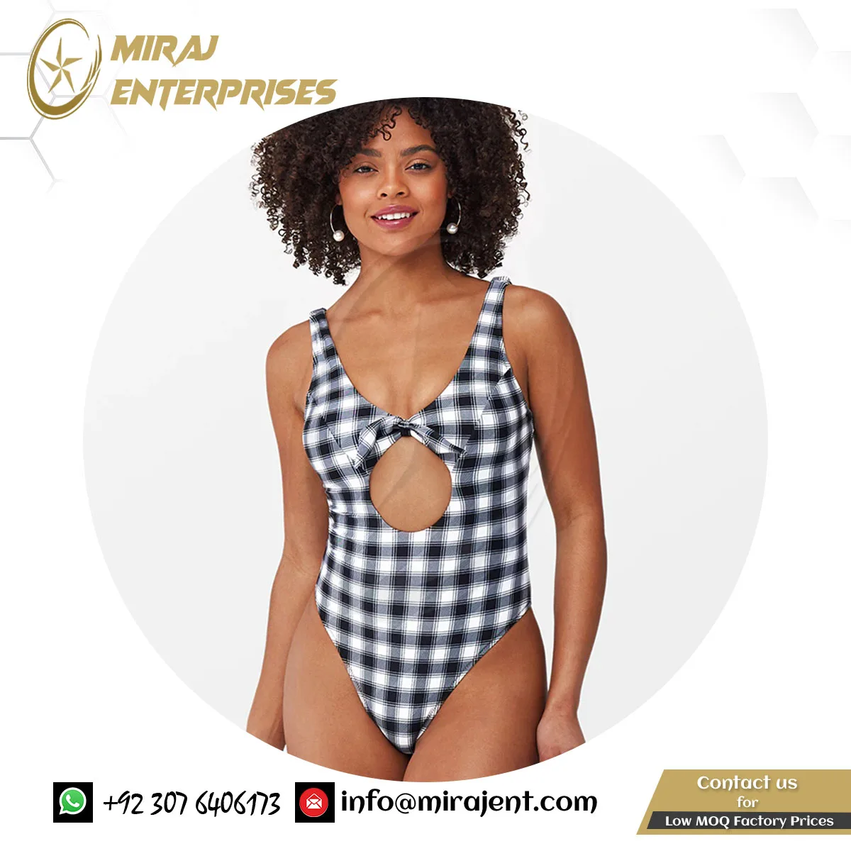 Sexy Beachwear Monokini Beach Bathing Suits Swimwear Bowknot Brown Houndstooth  Swimsuit For Women