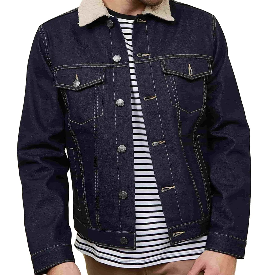 2022 Custom Color Block Vintage Jean Jacket  Sleeves Double Color Hooded Denim Jackets for Men