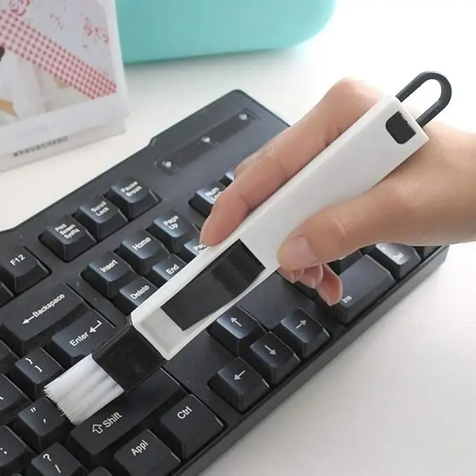 2-in-1 Household Cleaning Tools with Handled Brush Durable Silicone Plastic Nylon Bristle for Office Cleaning Keyboard Usage