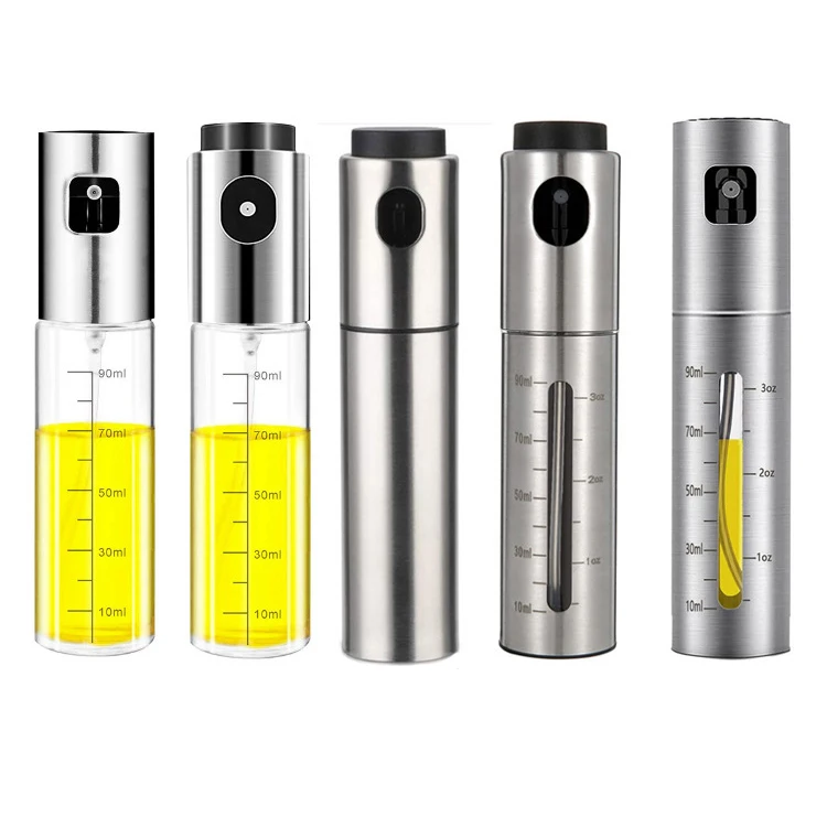 Kitchen Sprayer Mister Stainless Steel Glass Vinegar Olive Oil Mister Spray Glass Bottle for Cooking Salad BBQ with Brush Funnel
