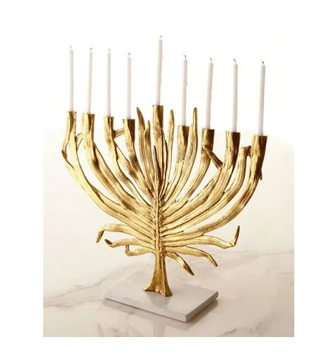 9 Branch Menorah Traditional Marble Base Palm Menorah Gold Premium Design in Wholesale Rate For Home Hotel Restaurant Decoration