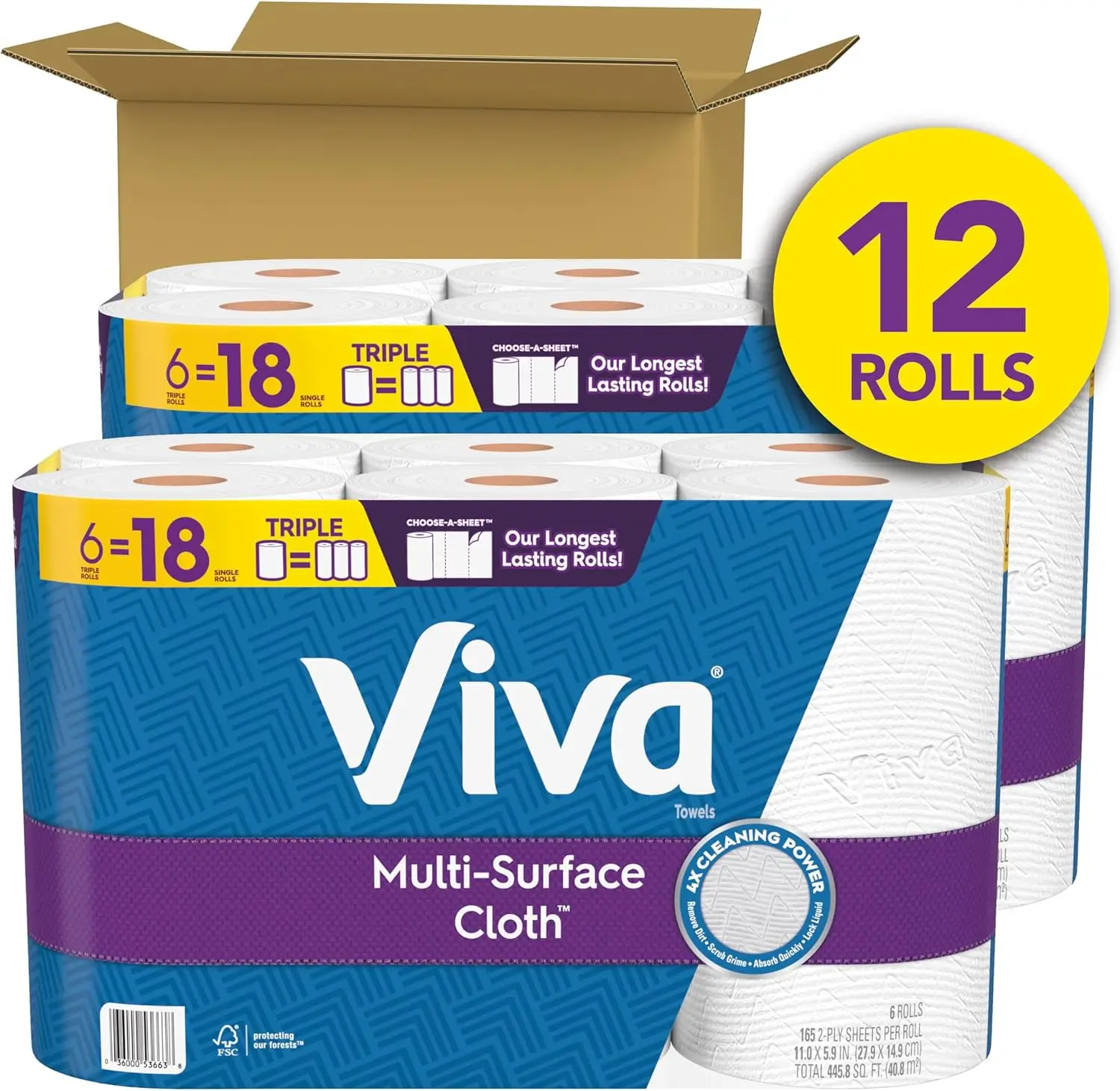 Viva 12-Pack Triple Rolls Multi-Surface Paper Towels Virgin Wood Pulp Toilet and Kitchen Tissue