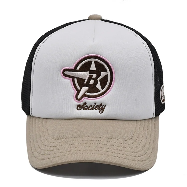 Wholesale Products Foam Trucker Hat 5 Panels Curved Brim High Quality Beige/White Color Low Profile Cotton Trucker Hat