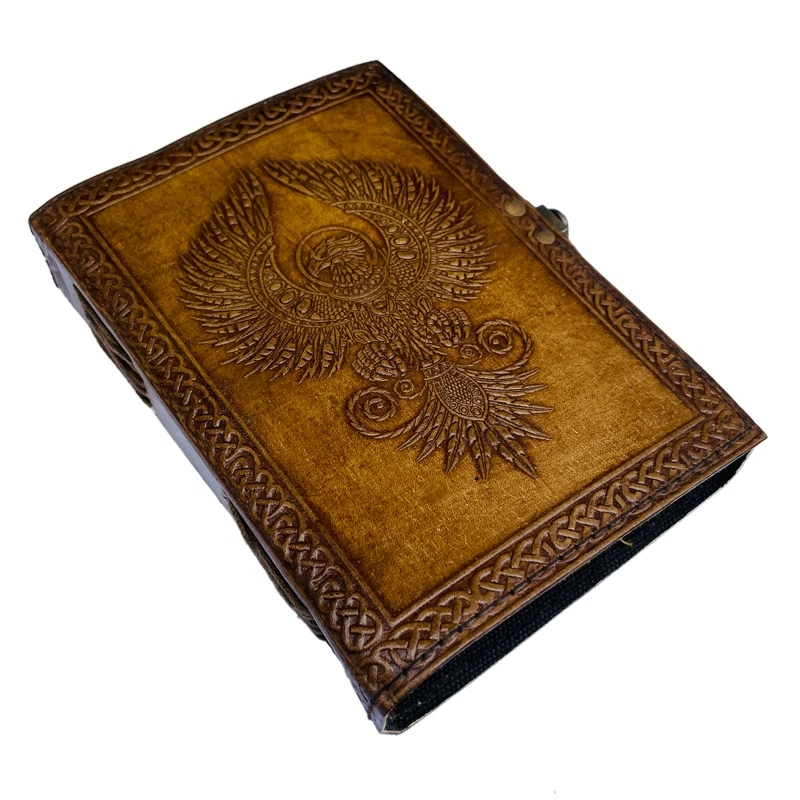 Antique Embossed Eagle Leather Journal with Metal Closure Charcoal Genuine Diary Writing Notebook Recycled Diary