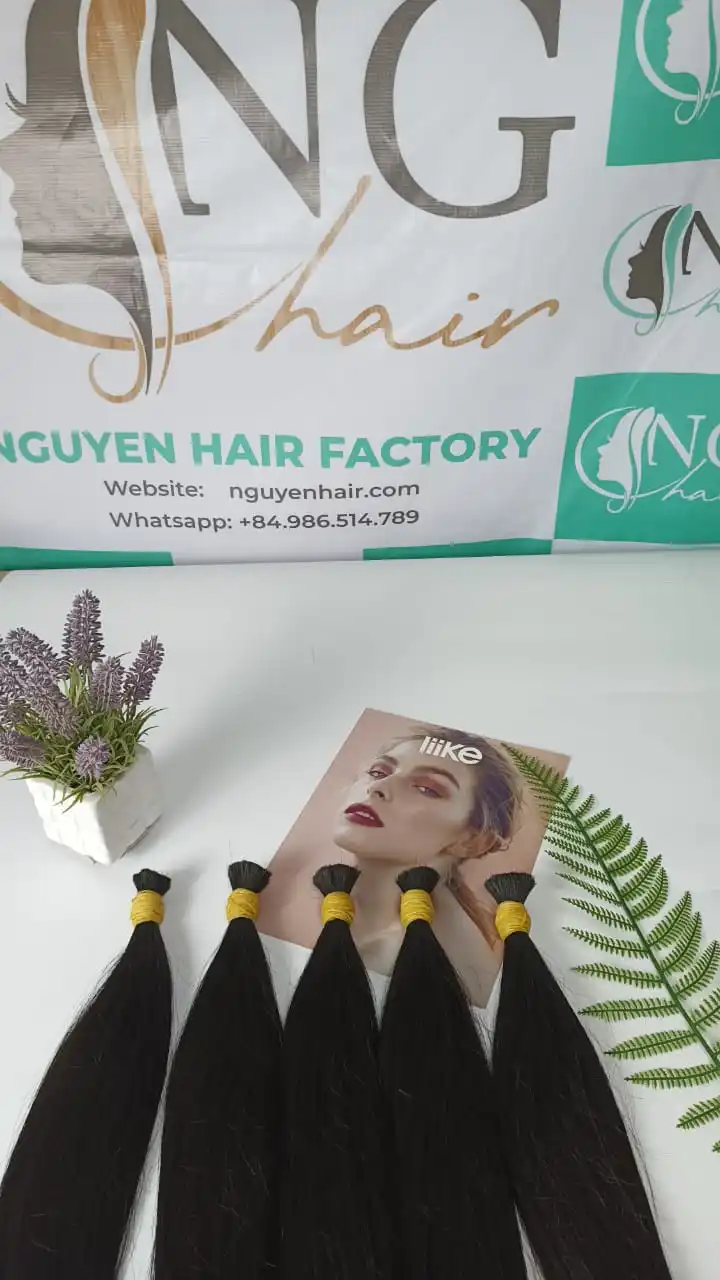 Double Drawn Straight Bulk Hair Band 100% Raw Vietnamese Human Hair Bulk Hair Is Tied With An Elastic Made In Vietnam