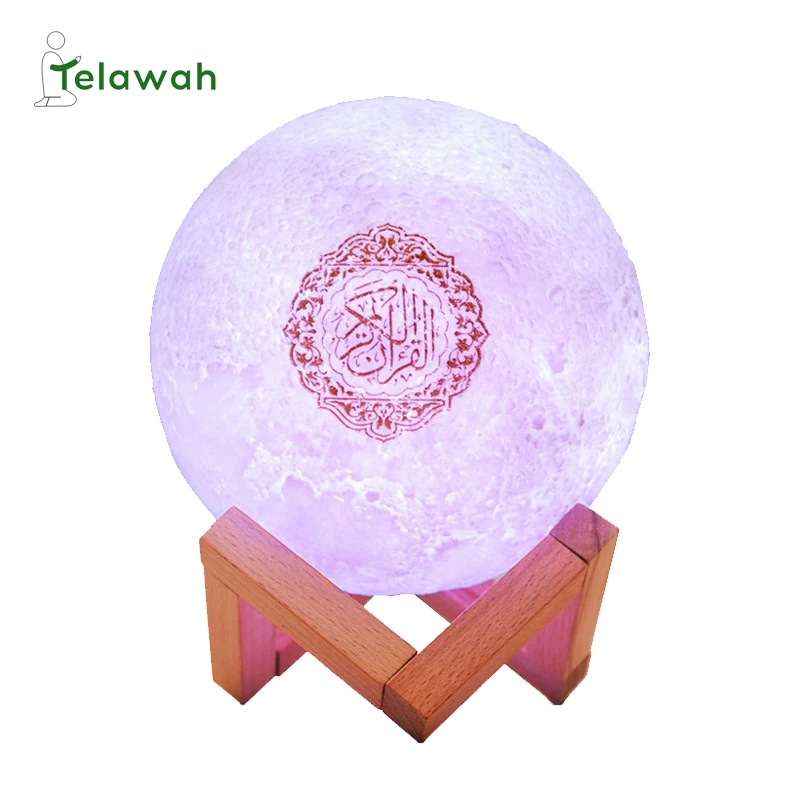 Islamic Gift 3D Moon LED Lighting Wooden Table Moonlamp Night Light USB Rechargeable Remote Control Lamp Quran Speaker