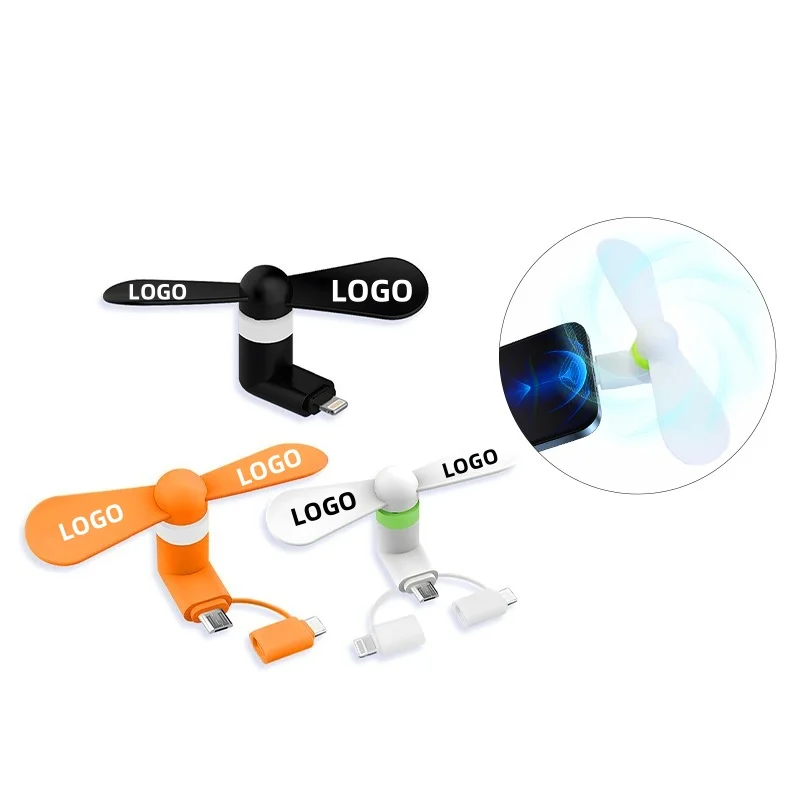 Custom Logo Portable Mobile Phone Fan Factory Wholesale Personalized 2 in 1 USB MINI Fan For iPhone And Android Type-C