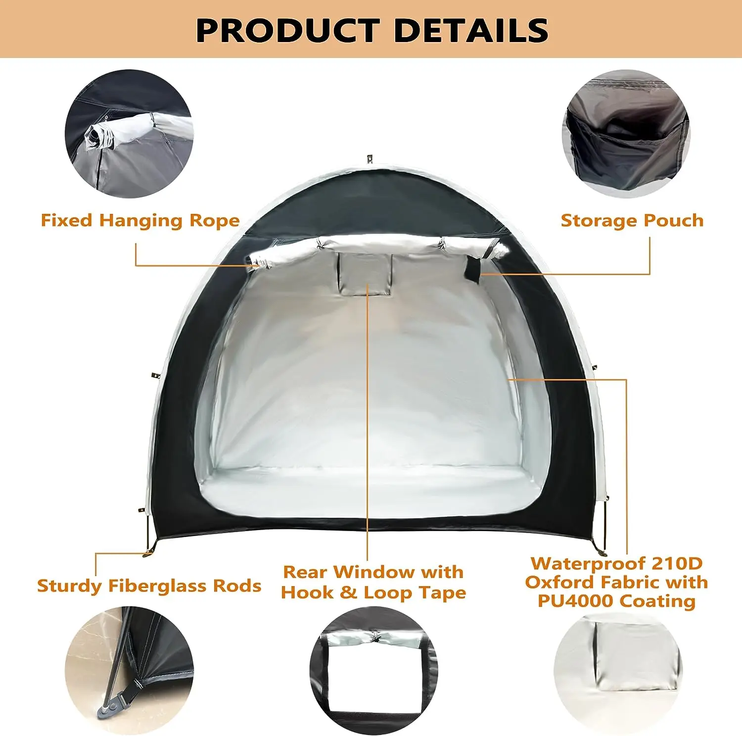 Bike Rain Cover 6.6FT Waterproof 210D Outdoor Bicycle Cover Shelter with Window cargo bike rain cover