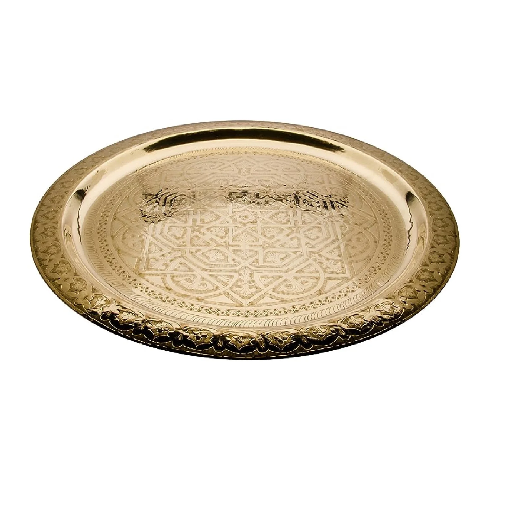 Top Quality Antique Brass Metal Serving Tray in Round Shape Customized Shape At Best Price For Dining Table Decorative