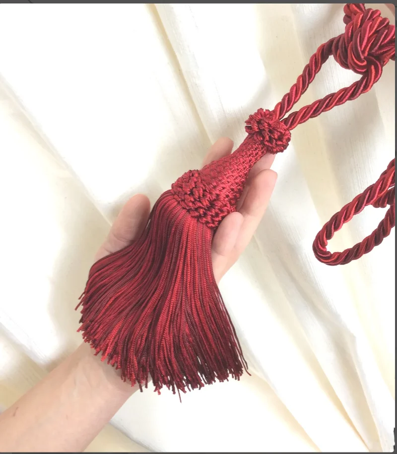 Elegant big red mix bordoe tie back with tassel.Drapery for window curtain handmade drapery decor