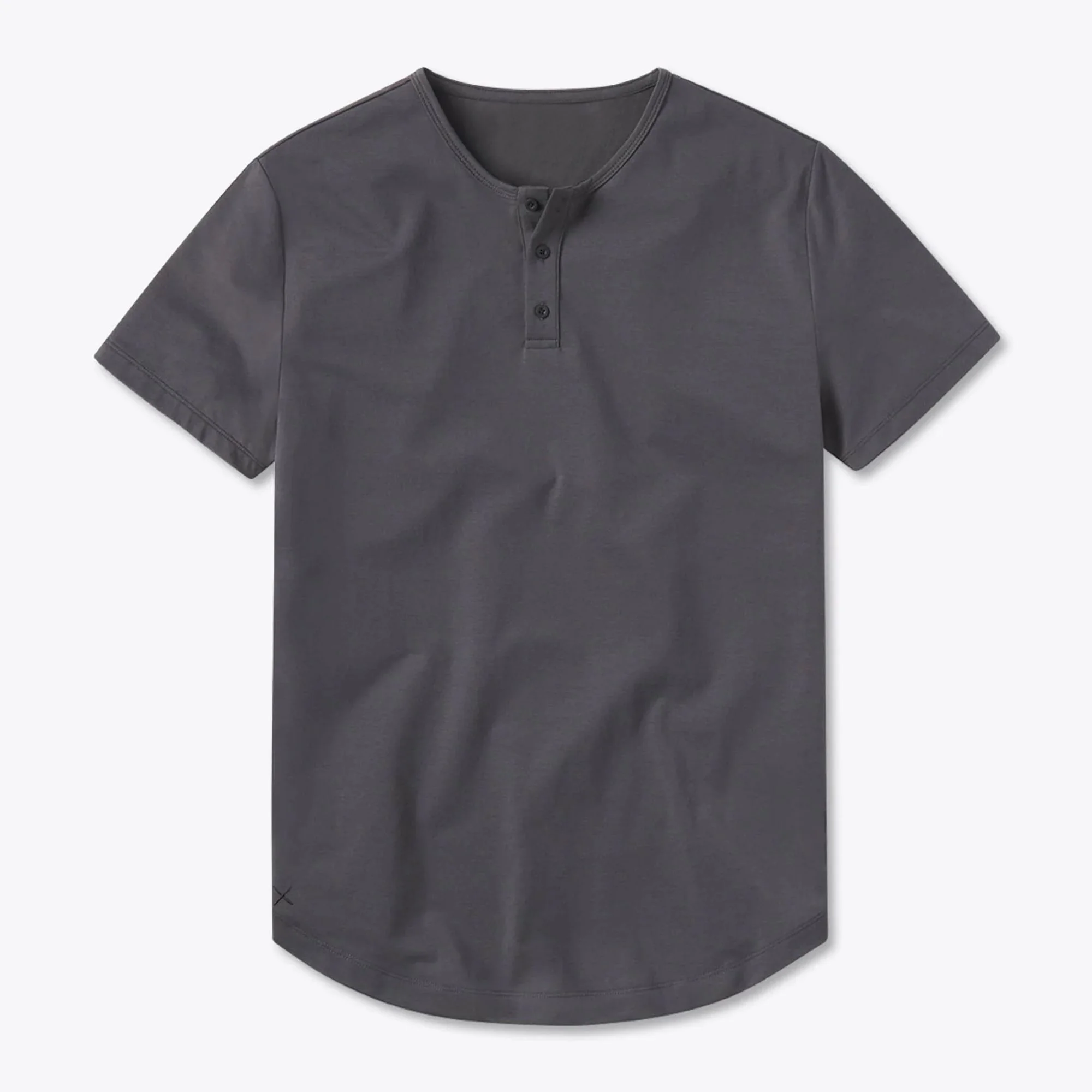 Buttery Soft Henley Shirt 62% Polyester, 33% Cotton, 5% Spandex, Signature Fit, Curve-Hem, Graphite