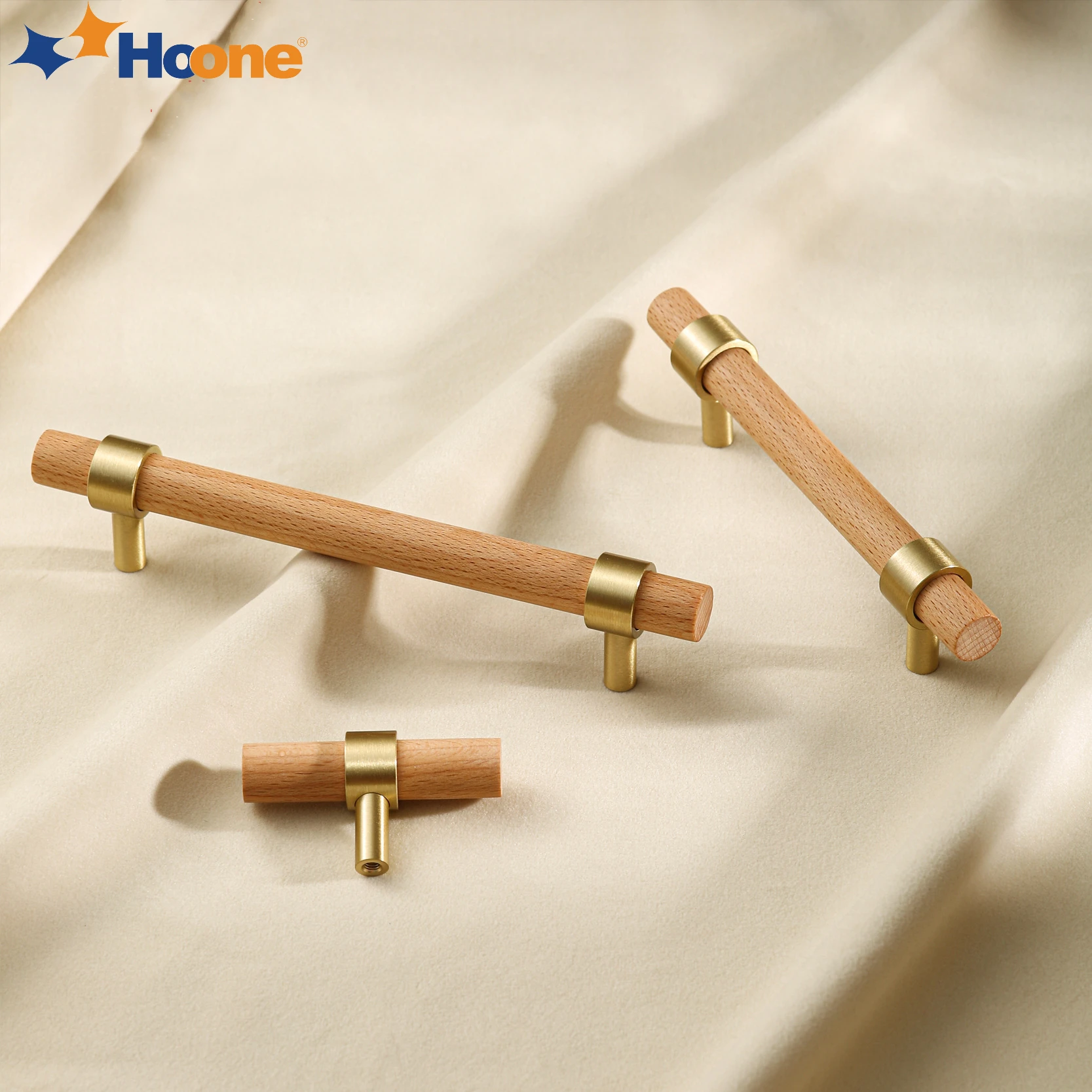 Hoone Hardware Furniture Supplies Home Accessories Kitchen Wooden Beech Brass Pull Handle Pure Brass