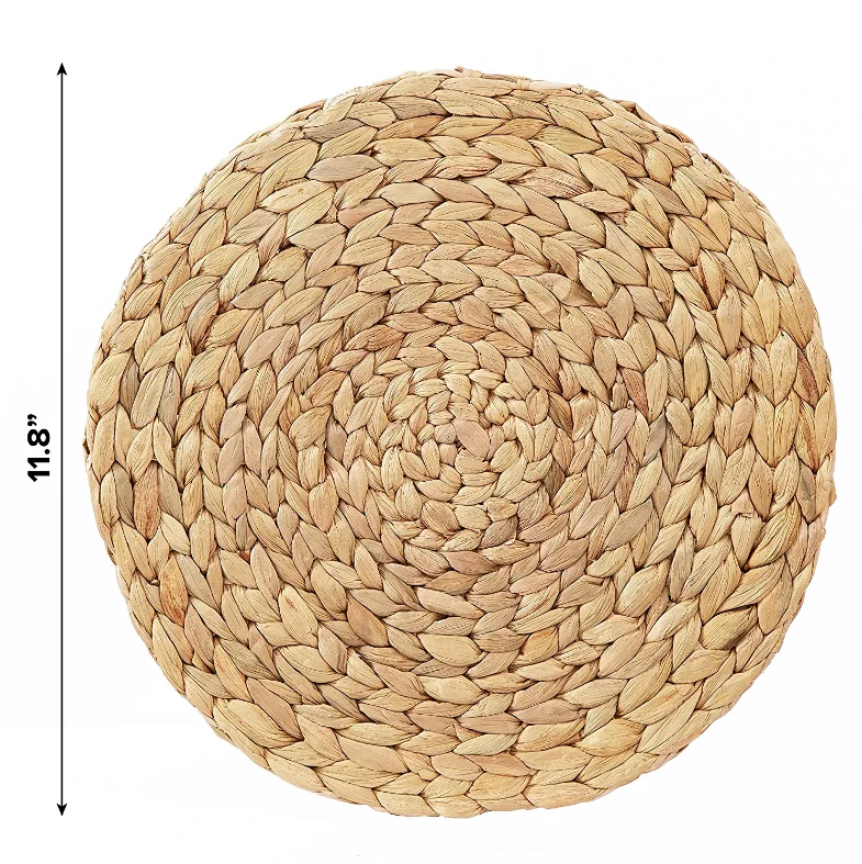 Large Round Woven Placemats for Dining Table Water Hyacinth Straw Braided Placemat Heat Resistant Handmade Weave Placemate