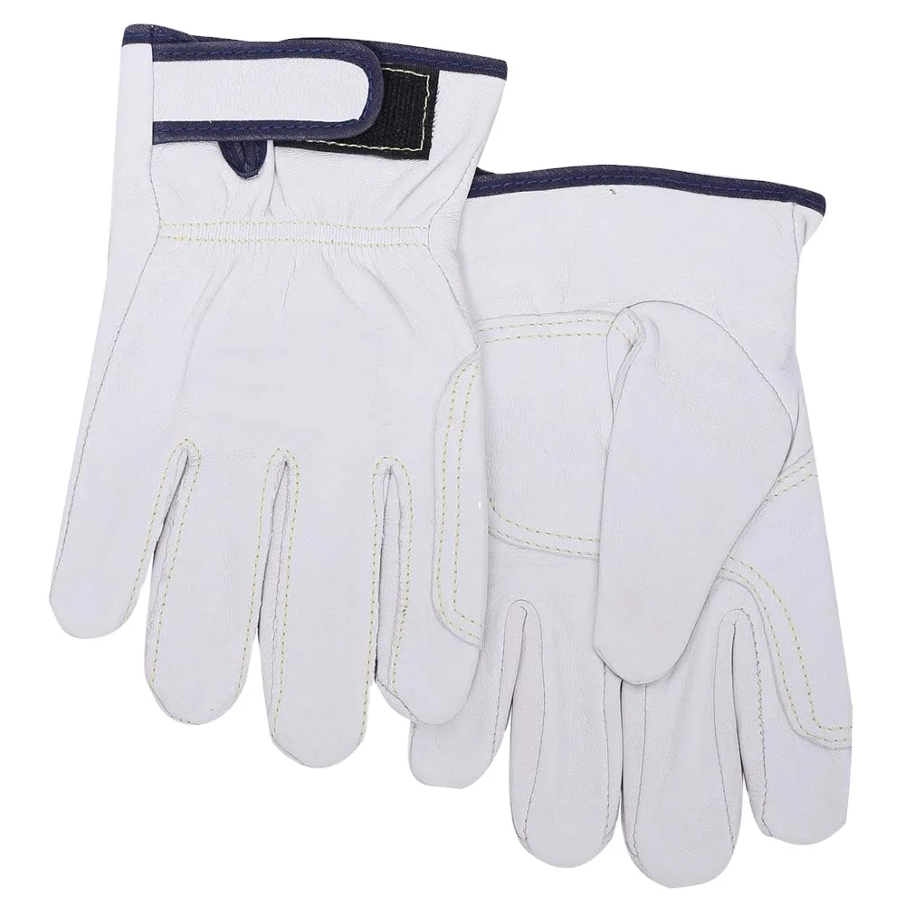 Gray A Grade Grain Goatskin Leather Mechanic Work / Driver Gloves Customized Logo Wholesale Factory Price Safety Gloves