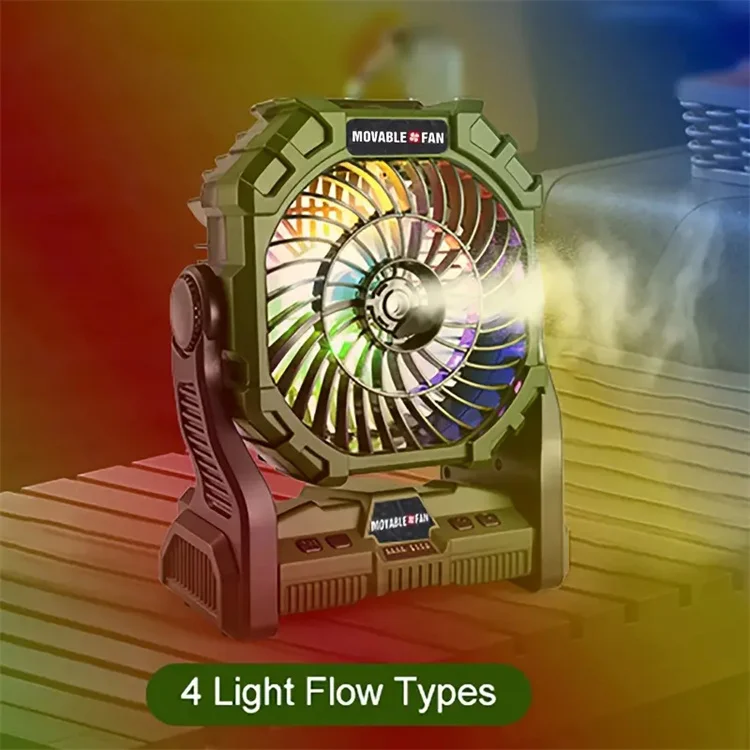 Portable Camping Fan Lantern with RGB Lights 7800mAh Rechargeable Misting Fan with Hook for Tents